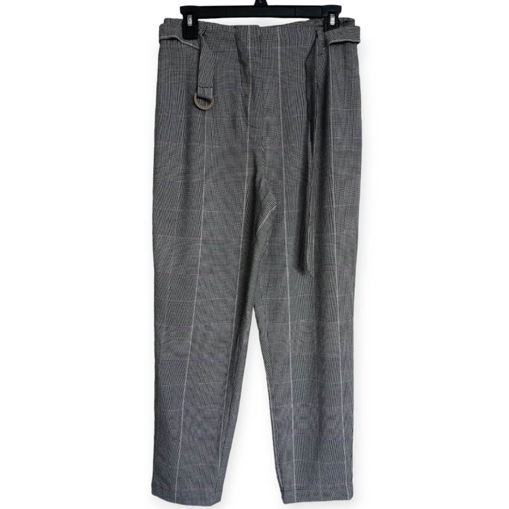 WHO WHAT WEAR WOMEN'S PLAID HIGH-WAIST PANTS SIZE 4. COLOR BLACK, WHITE, PURPLE